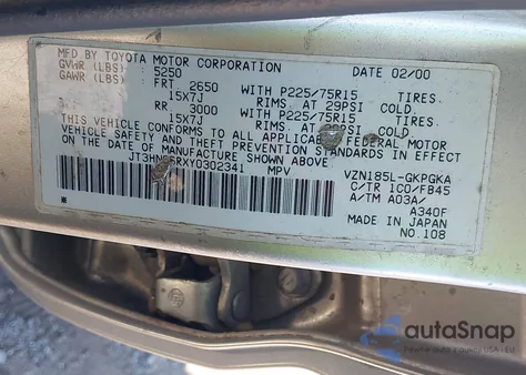 2000 Toyota 4Runner Sr5 V6 z USA, uszkodzony, nr VIN JT3HN86RXY0302341